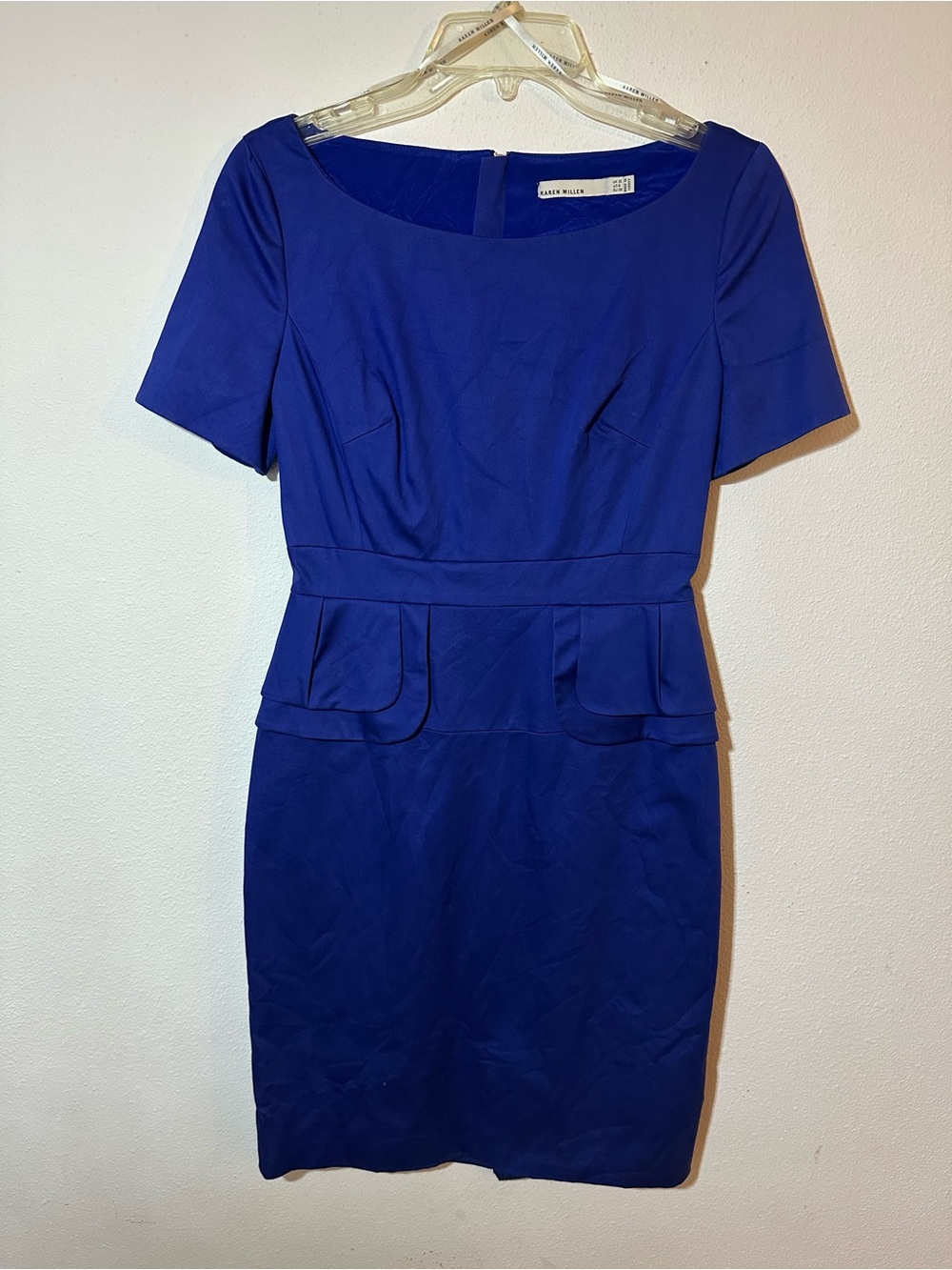 Karen Millen Cobalt Blue Short Sleeve Peplum Sheath Dress